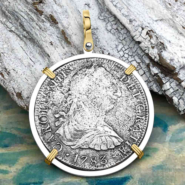 El Cazador Shipwreck 1783 8 Reale Piece of 8 14K Gold & Sterling Silver Pendant