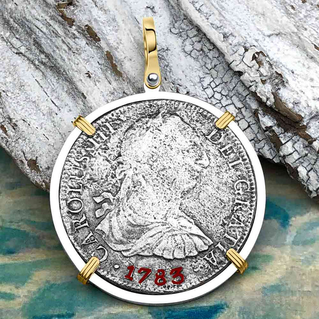El Cazador Shipwreck 1783 8 Reale Piece of 8 14K Gold & Sterling Silver Pendant