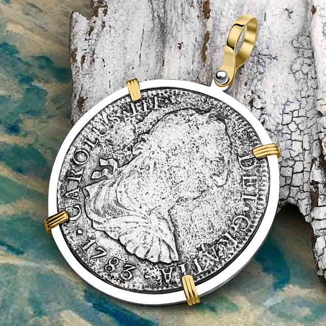 El Cazador Shipwreck 1783 8 Reale Piece of 8 14K Gold & Sterling Silver Pendant