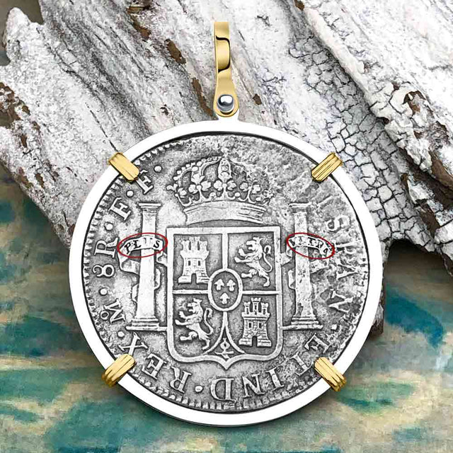 El Cazador Shipwreck 1783 8 Reale Piece of 8 14K Gold & Sterling Silver Pendant