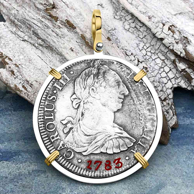 El Cazador Shipwreck 1783 8 Reale Piece of 8 14K Gold & Sterling Silver Pendant