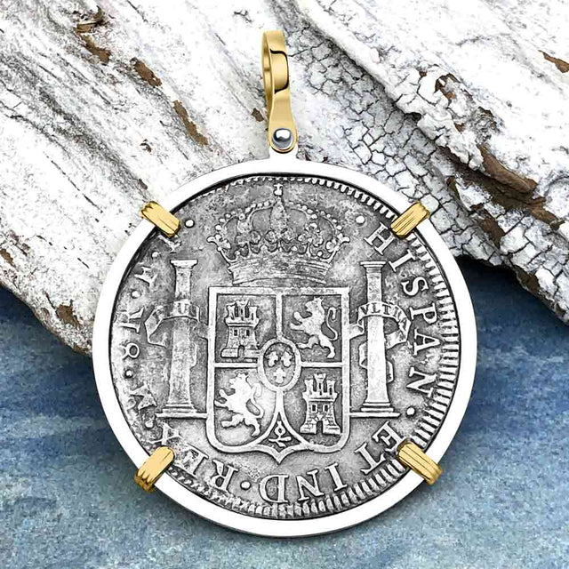 El Cazador Shipwreck 1783 8 Reale Piece of 8 14K Gold & Sterling Silver Pendant