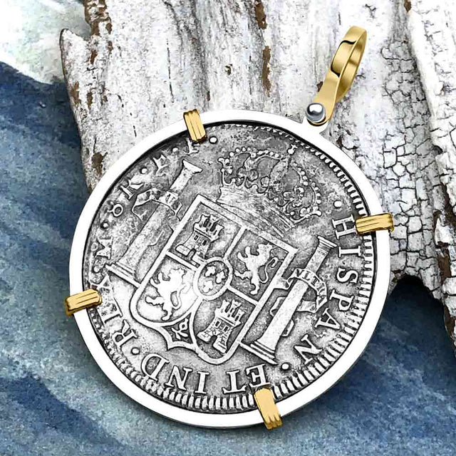 El Cazador Shipwreck 1783 8 Reale Piece of 8 14K Gold & Sterling Silver Pendant