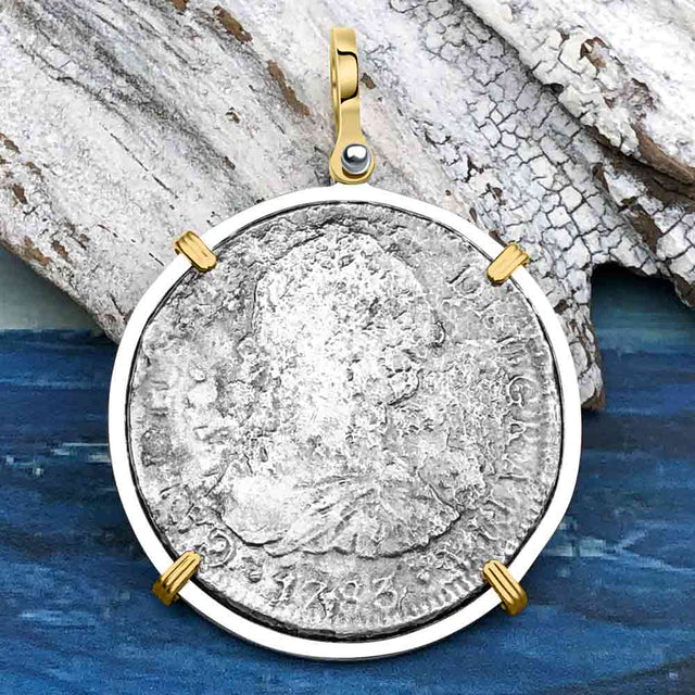 El Cazador Shipwreck 1783 8 Reale Piece of 8 14K Gold & Sterling Silver Pendant