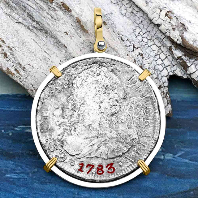 El Cazador Shipwreck 1783 8 Reale Piece of 8 14K Gold & Sterling Silver Pendant