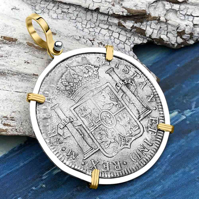 El Cazador Shipwreck 1783 8 Reale Piece of 8 14K Gold & Sterling Silver Pendant