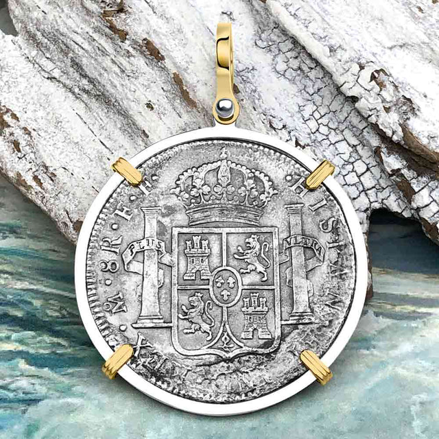 El Cazador Shipwreck 1783 8 Reale Piece of 8 14K Gold & Sterling Silver Pendant