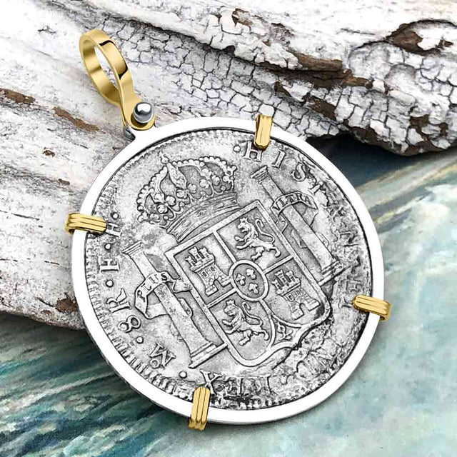 El Cazador Shipwreck 1783 8 Reale Piece of 8 14K Gold & Sterling Silver Pendant