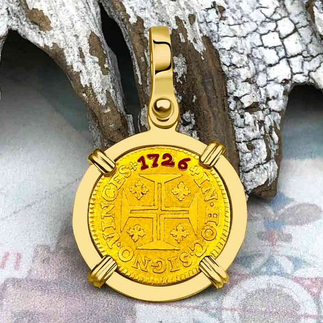 1726 Portuguese 22K Gold 400 Reis "In This Sign Conquer" Crusaders' Cross 18K Gold Pendant