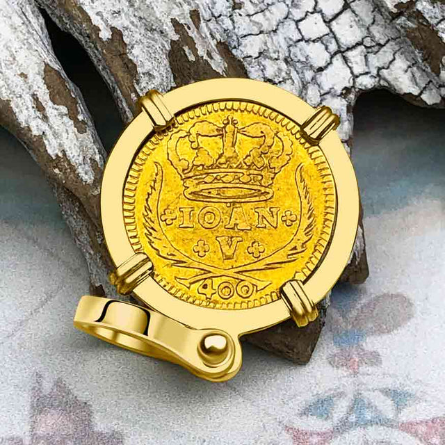 1726 Portuguese 22K Gold 400 Reis "In This Sign Conquer" Crusaders' Cross 18K Gold Pendant