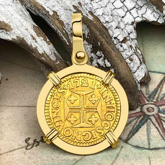 1721 Portuguese 22K Gold 400 Reis "In This Sign Conquer" Crusaders' Cross 18K Gold Pendant