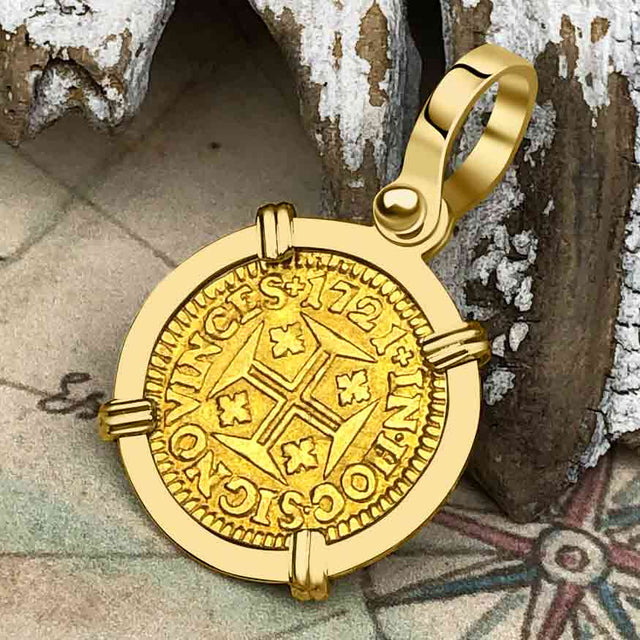 1721 Portuguese 22K Gold 400 Reis "In This Sign Conquer" Crusaders' Cross 18K Gold Pendant