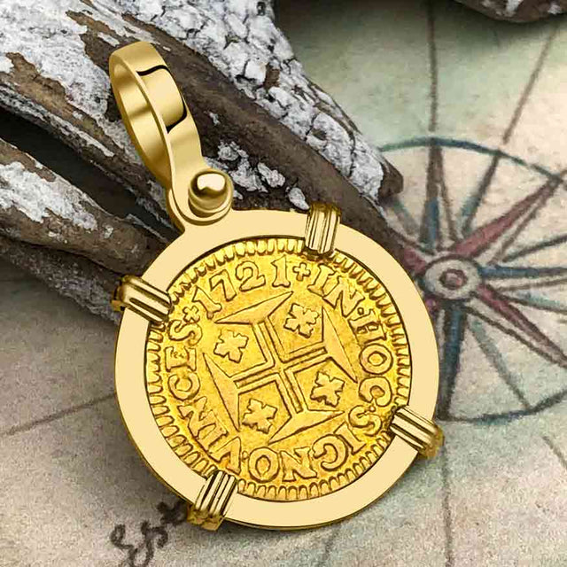 1721 Portuguese 22K Gold 400 Reis "In This Sign Conquer" Crusaders' Cross 18K Gold Pendant