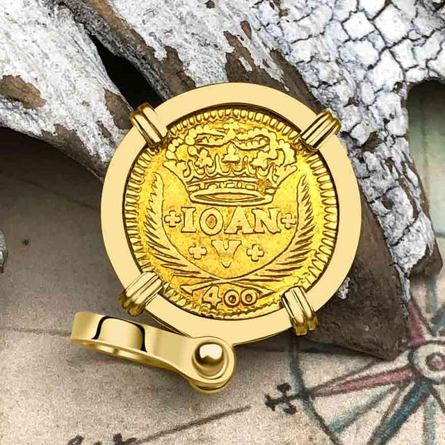 1721 Portuguese 22K Gold 400 Reis "In This Sign Conquer" Crusaders' Cross 18K Gold Pendant