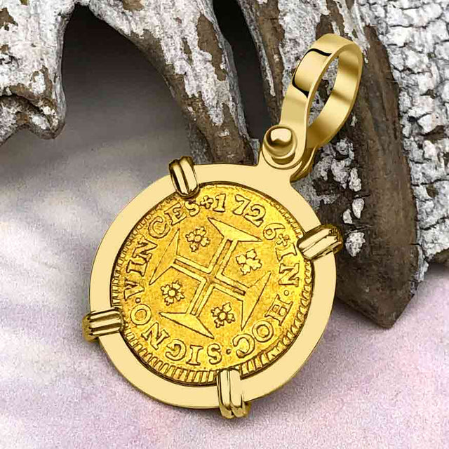 1726 Portuguese 22K Gold 400 Reis "In This Sign Conquer" Crusaders' Cross 18K Gold Pendant