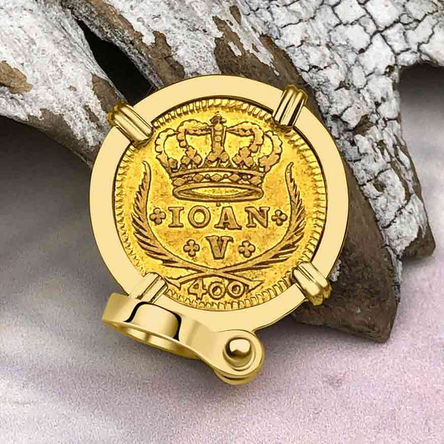 1726 Portuguese 22K Gold 400 Reis "In This Sign Conquer" Crusaders' Cross 18K Gold Pendant