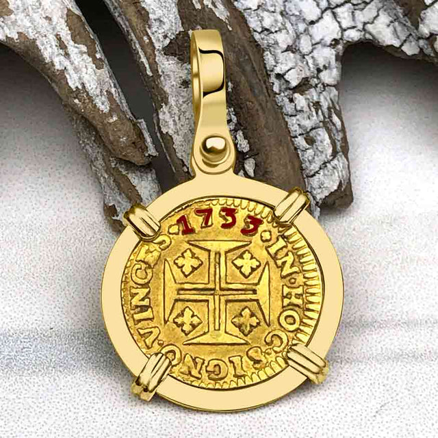 1733 Portuguese 22K Gold 400 Reis "In This Sign Conquer" Crusaders' Cross 18K Gold Pendant