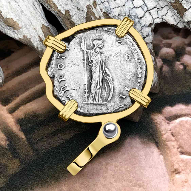 Roman Empire Silver Denarius Coin of Marcus Aurelius, the Philosopher Warrior 147 AD 14K Gold Pendant