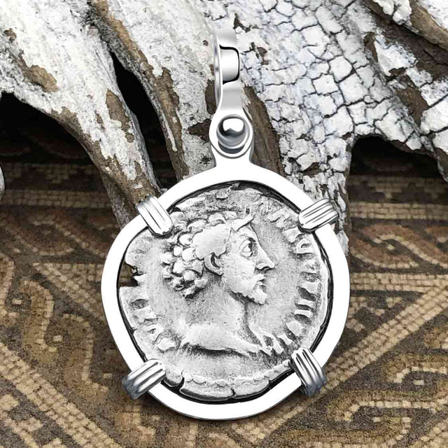 Roman Empire Silver Denarius Coin of Marcus Aurelius, the Philosopher Warrior 153 AD Sterling Silver Pendant
