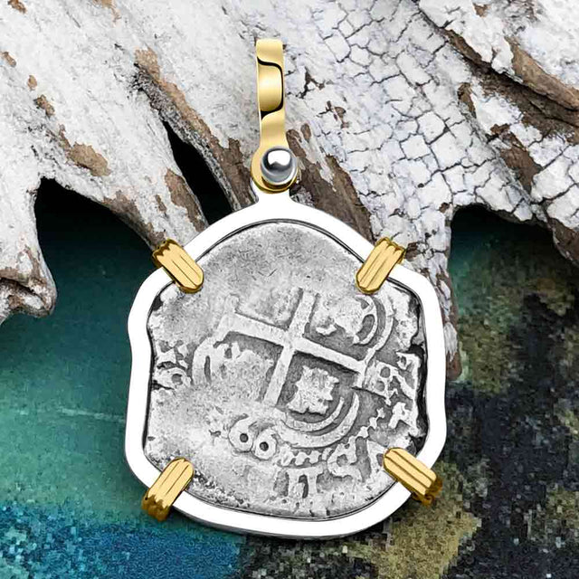 1666 Consolacion Shipwreck Pirate Era Spanish 1 Reale Piece of Eight 14K Gold & Sterling Silver Pendant