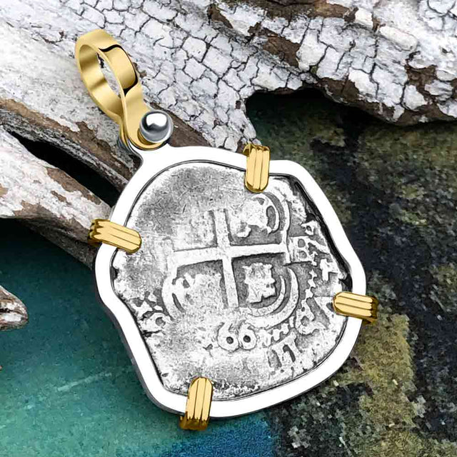 1666 Consolacion Shipwreck Pirate Era Spanish 1 Reale Piece of Eight 14K Gold & Sterling Silver Pendant