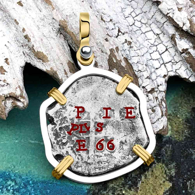 1666 Consolacion Shipwreck Pirate Era Spanish 1 Reale Piece of Eight 14K Gold & Sterling Silver Pendant