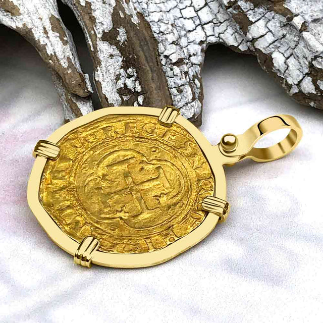 Rare Circa 1550 Unknown Shipwreck 22K Gold 1 Escudo - the Legendary Pirate Era Doubloon 18K Gold Pendant