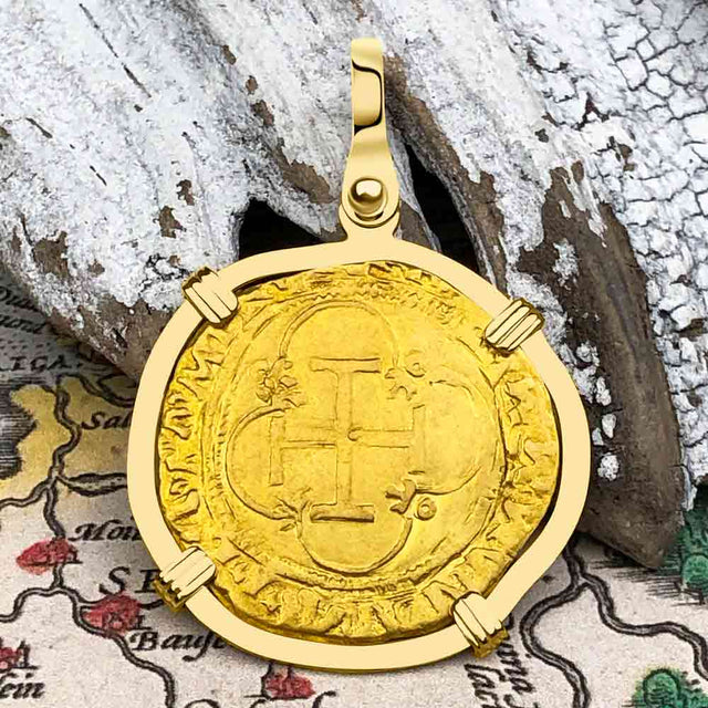 Circa 1560 Unknown Shipwreck 22K Gold 1 Escudo - the Legendary Pirate Era Doubloon 18K Gold Pendant