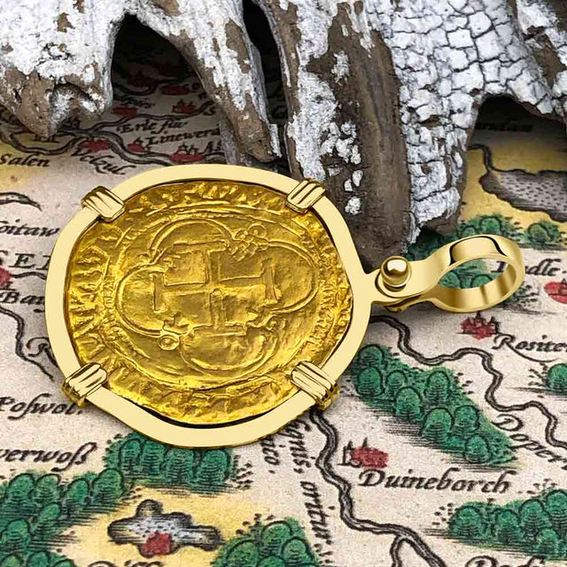 Circa 1560 Unknown Shipwreck 22K Gold 1 Escudo - the Legendary Pirate Era Doubloon 18K Gold Pendant