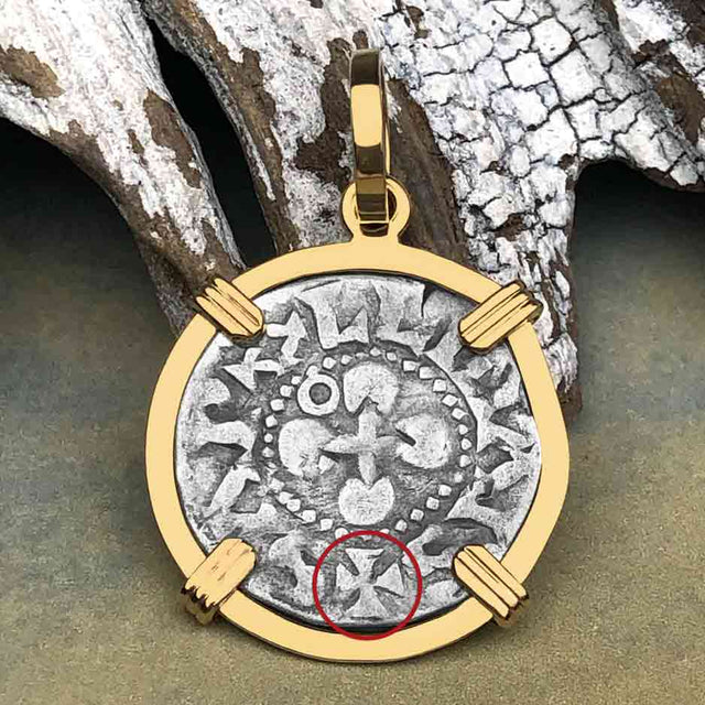 Templar Knights Era French Healing Angel Silver Denier 14K Gold Pendant