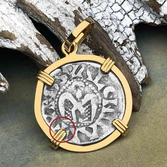 Templar Knights Era French Healing Angel Silver Denier 14K Gold Pendant