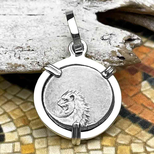 Ancient Greek Lion Hemidrachm 400 BC Sterling Silver Pendant