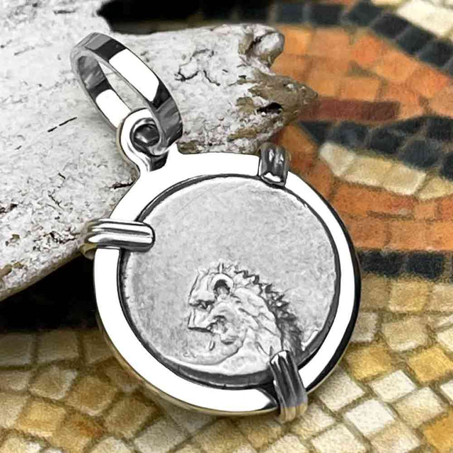 Ancient Greek Lion Hemidrachm 400 BC Sterling Silver Pendant