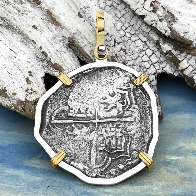Mel Fisher's Atocha 4 Reale Cob Shipwreck Coin Piece of 8 14K Gold & Sterling Silver Pendant