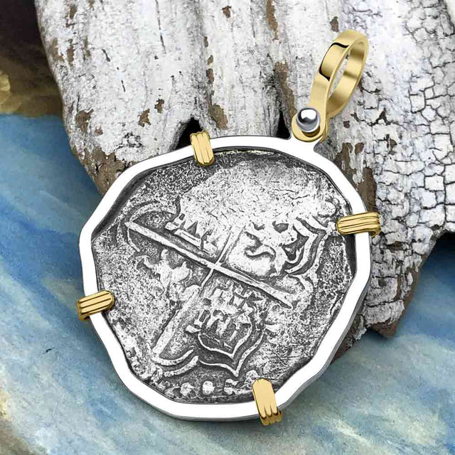 Mel Fisher's Atocha 4 Reale Cob Shipwreck Coin Piece of 8 14K Gold & Sterling Silver Pendant