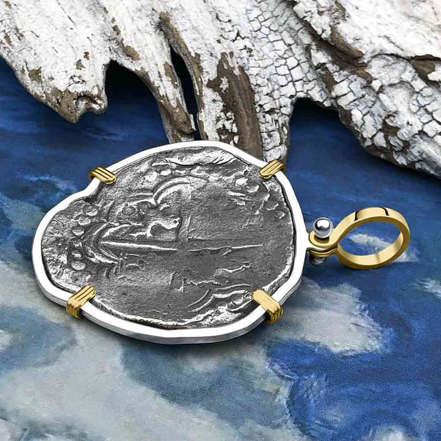 Mel Fisher's Atocha 8 Reale Cob Shipwreck Coin Piece of 8 14K Gold & Sterling Silver Pendant