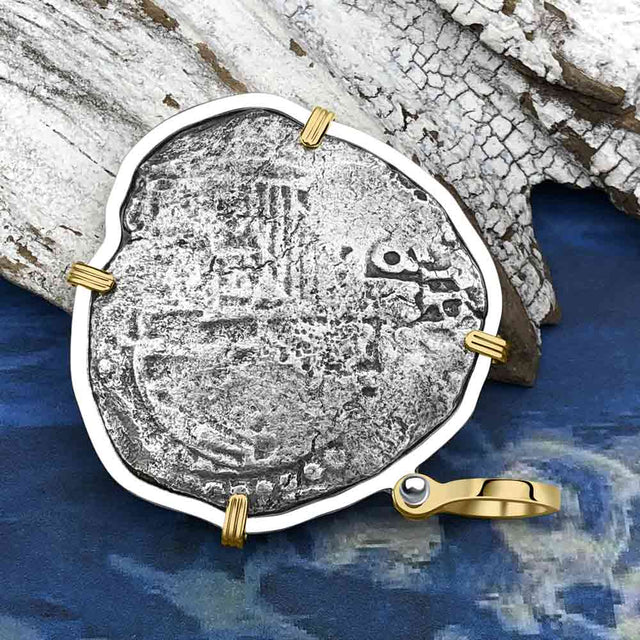 Mel Fisher's Atocha 8 Reale Cob Shipwreck Coin Piece of 8 14K Gold & Sterling Silver Pendant