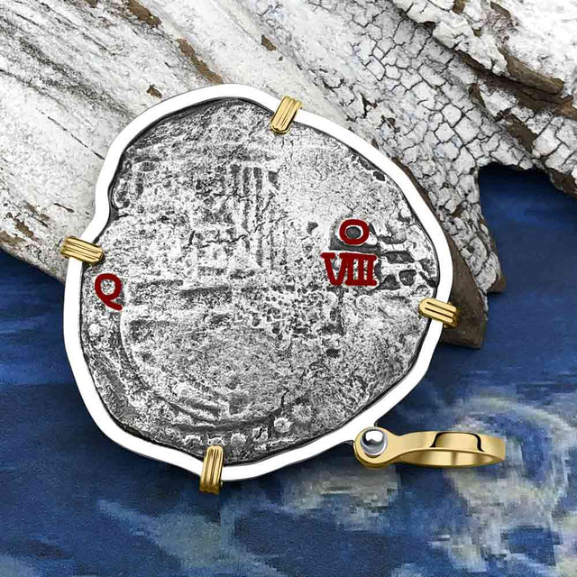 Mel Fisher's Atocha 8 Reale Cob Shipwreck Coin Piece of 8 14K Gold & Sterling Silver Pendant
