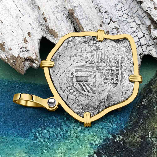 Heart Shaped Mel Fisher's Atocha Rare 2 Reale Cob Shipwreck Coin Piece of 8 14K Gold Pendant | Artifact #4146