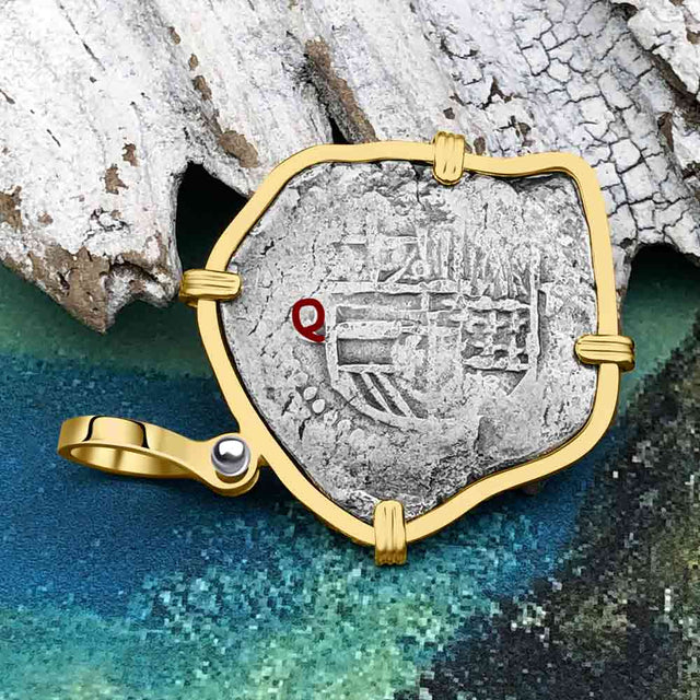 Heart Shaped Mel Fisher's Atocha Rare 2 Reale Cob Shipwreck Coin Piece of 8 14K Gold Pendant | Artifact #4146