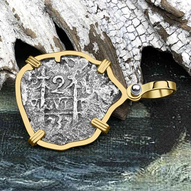 Princess Louisa Shipwreck Dated 1737 2 Reale Piece of Eight 14K Gold Pendant