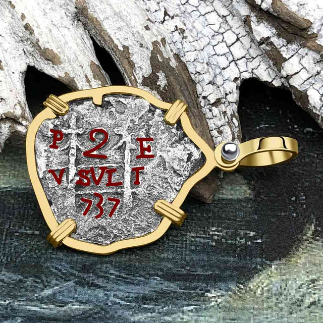 Princess Louisa Shipwreck Dated 1737 2 Reale Piece of Eight 14K Gold Pendant
