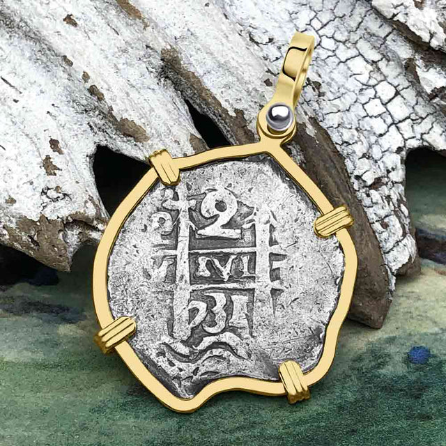 Princess Louisa Shipwreck Dated 1731 2 Reale Piece of Eight 14K Gold Pendant