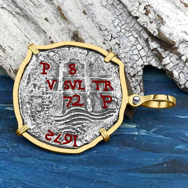 RARE Triple Dated 1672 Consolacion Shipwreck Pirate Era 8 Reale Cob Piece of 8 14K Gold Pendant