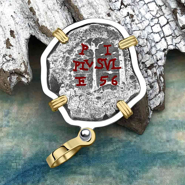 1656 Consolacion Shipwreck Pirate Era Spanish 1 Reale Piece of Eight 14K Gold & Sterling Silver Pendant