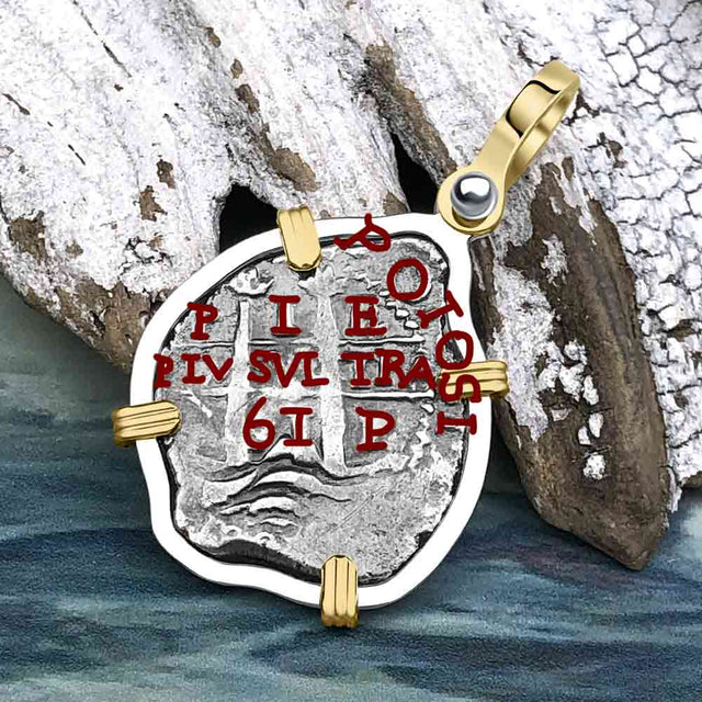 1661 Consolacion Shipwreck Pirate Era Spanish 1 Reale Piece of Eight 14K Gold & Sterling Silver Pendant