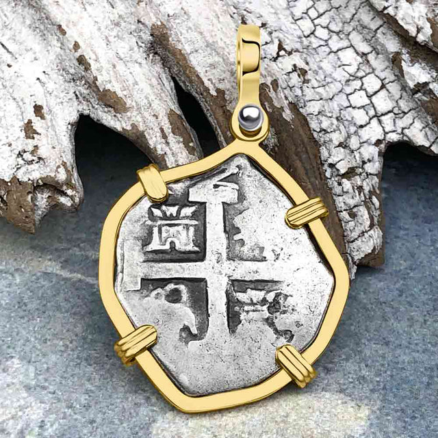 Pirate Era 1738 Spanish 1 Reale Cob Piece of Eight 14K Gold Pendant