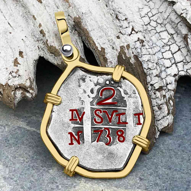 Pirate Era 1738 Spanish 1 Reale Cob Piece of Eight 14K Gold Pendant