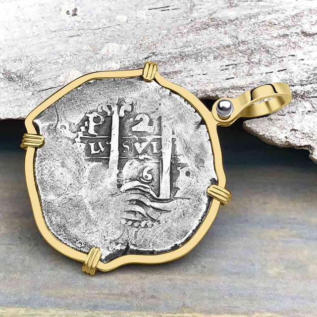 Pirate Era 1666 Spanish 2 Reale Cob Piece of Eight 14K Gold Pendant