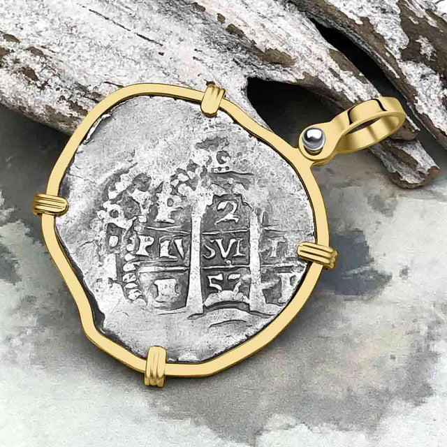 Pirate Era 1657 Spanish 2 Reale Cob Piece of Eight 14K Gold Pendant